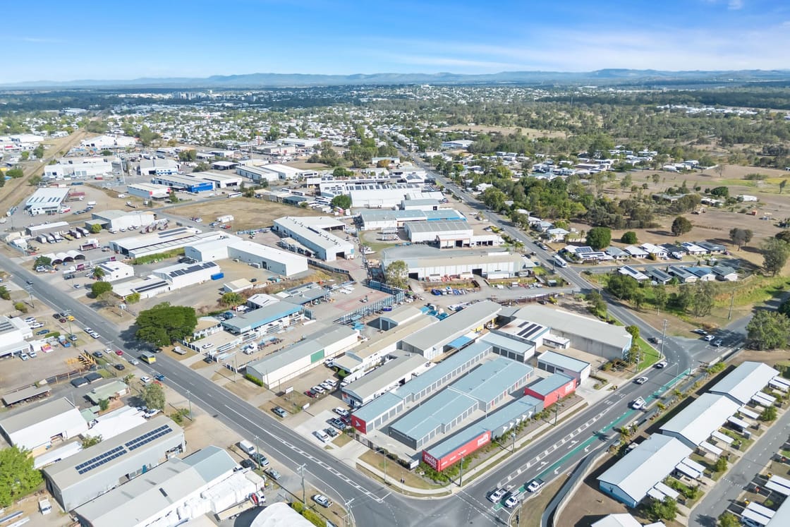 Aerial view of a commercial and industrial precinct in Rockhampton
