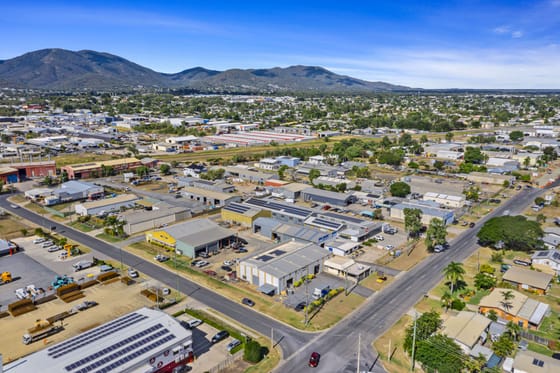 Aerial view of an industrial and commercial precinct in Rockhampton